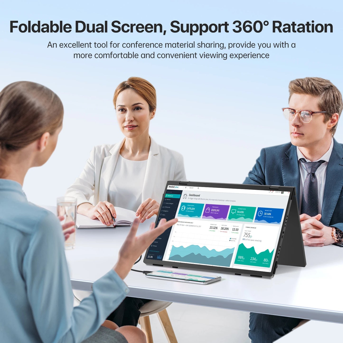 UPERFECT 15.6' Stacked Foldable Dual Monitor FHD 100% SRGB Laptop Screen Extender Portable Monitor for Windows Mac OS with Stand
