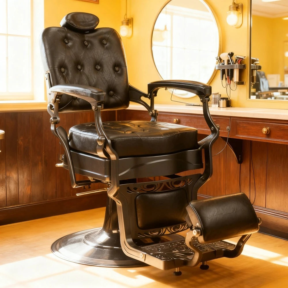 700lbs Heavy Duty Barber Chair | Vintage Recline Style with Smooth Hydraulic | 360° Rotatable, Headrest,Customized