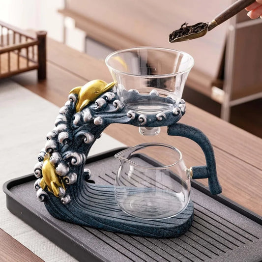 Semi-Automatic Magic Glass Teapot Set with Infuser, Dolphin Design, Ideal for Automatic Tea Brewing and Enjoyment