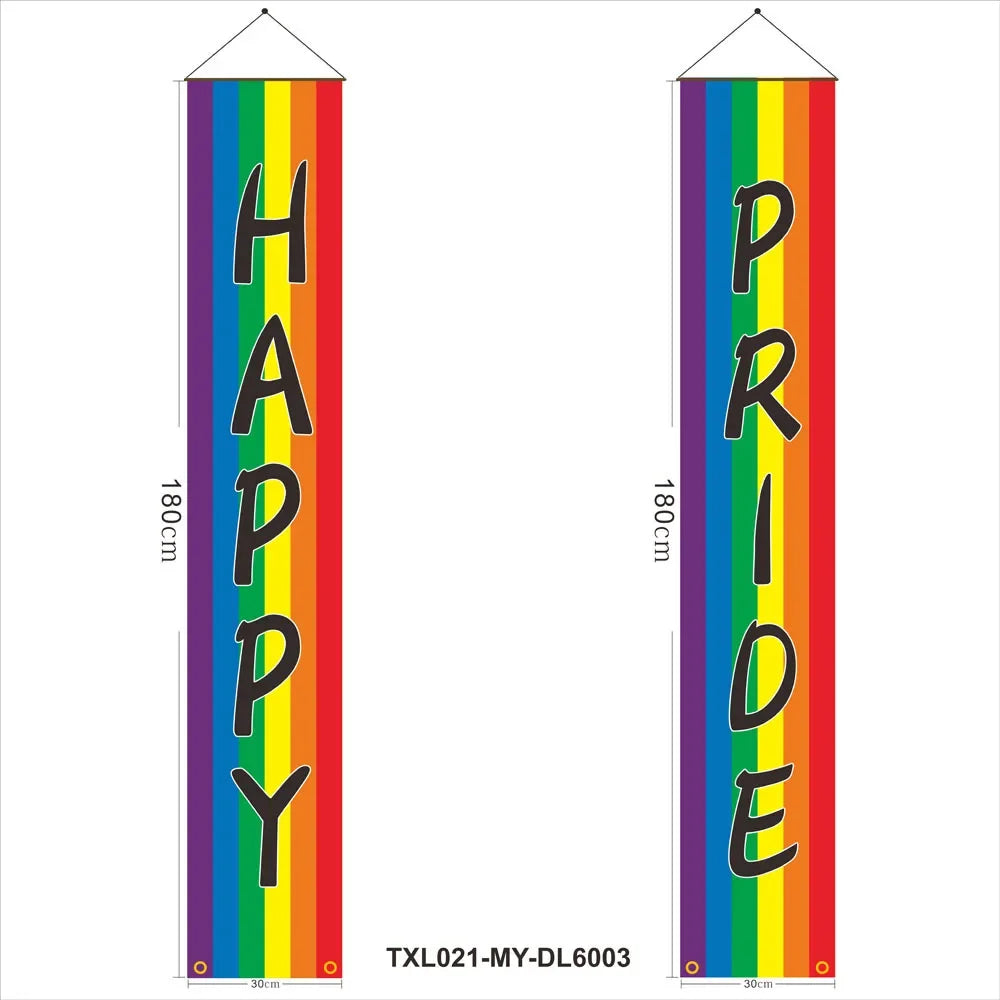 180cm Rainbow Flag Couplets LGBTQ Gay Pride Porch Hangings Outdoor Decorations Flags Lesbian Wedding Decor Banner