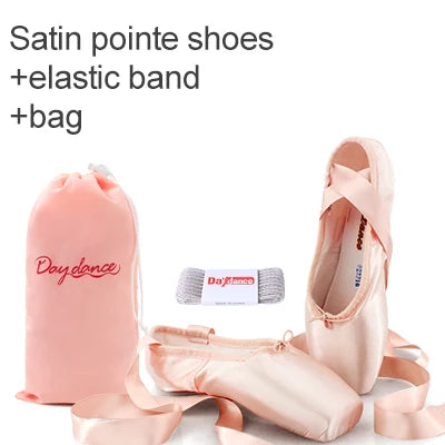 Black Satin Ballet Pointe Shoes Ladies Professional Ballet Shoes Girls Women Ballerina Shoes With Ribbons