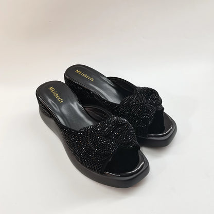 New Trendy Mid-heel Women's Sequins Slippers Outdoor Casual Slippers, High Quality Lady Party Shoes Elegant Shoes F5-1112-2