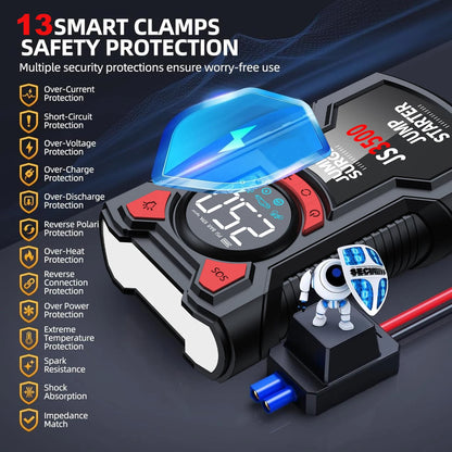 Car Jump Starter Air Compressor With Power Bank Portable Electric Pump Auto Battery Booster 12V Jump Box With Flashlight