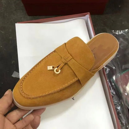 2026 New Luxury Women Loafers Closed Toe Flat Slippers Comfort Soft Moccasin Slip On Half Slide Casual Outdoor Walking Shoes Y2k