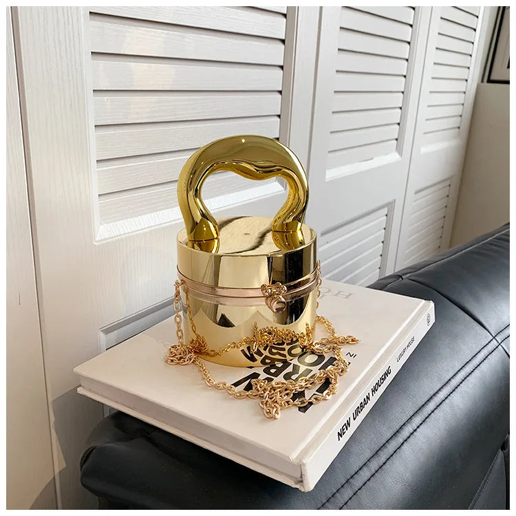 Gold Box Handbag Fashion Shiny Women Bag Party Evening High Quality Clutch Hand Bags For Women Metal Chain Messenger Purse