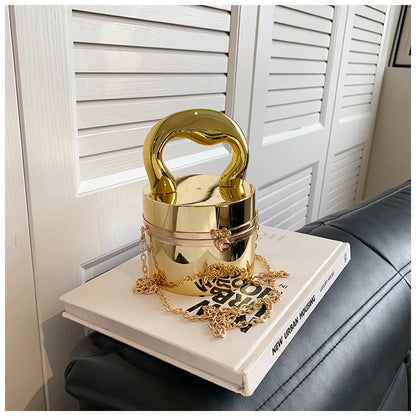 Gold Box Handbag Fashion Shiny Women Bag Party Evening High Quality Clutch Hand Bags For Women Metal Chain Messenger Purse