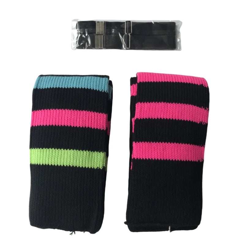 Women's Striped Plus Size Thick Thigh-High Socks Collection Big Girls Acrylic Yarn Stretch Colorful Streaks Leg Warmer Socks