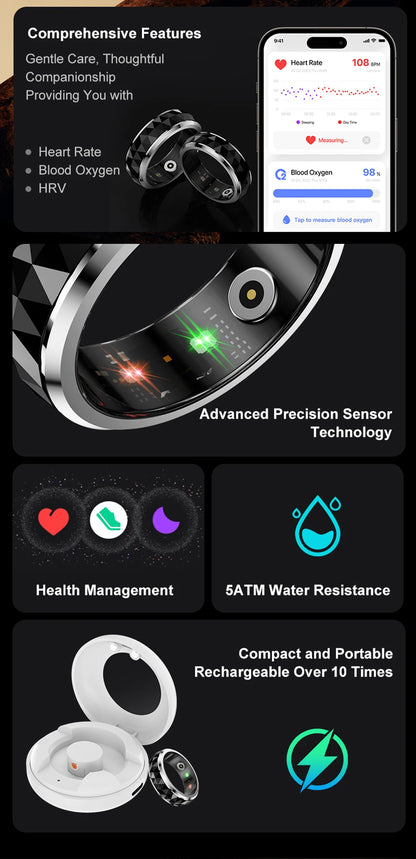 2024 COLMI R11 Smart Ring, Fidget Spinner Anxiety Relieve Ring with Charging Case for Men, Health Sleep Monitor, 5ATM Waterproof