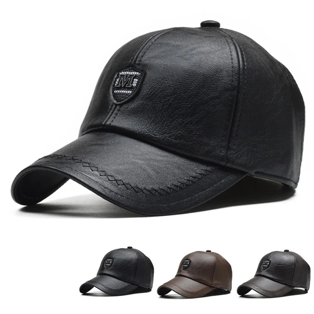 Fashion Outdoor Sports Leather Baseball Caps Autumn Winter Adjustable Thermal Hats Dad Hats Men Women