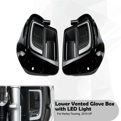 Lower Vented Leg Fairing Glove Box Motorcycle With LED Light For Harley Touring Road King FLHR Street Glide FLTRX FLHTK 2014-Up