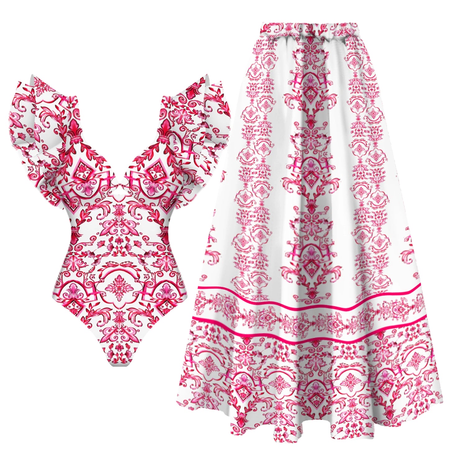 2026 New Sexy Ruffle Bikini Set Printed Brazilian Biquini Women Swimwear Skirt Bathing Suit Girls Summer Beachwear Dress