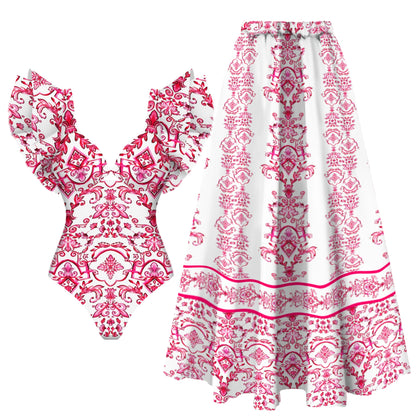 2026 New Sexy Ruffle Bikini Set Printed Brazilian Biquini Women Swimwear Skirt Bathing Suit Girls Summer Beachwear Dress