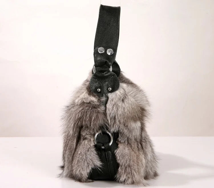 Winter Fox Fur Bag Women's Fur Bag Fashion Fur Handbag Ladies Bags Purses Women Shoulder Bag Real Silver Fox Fur Messenger Bags