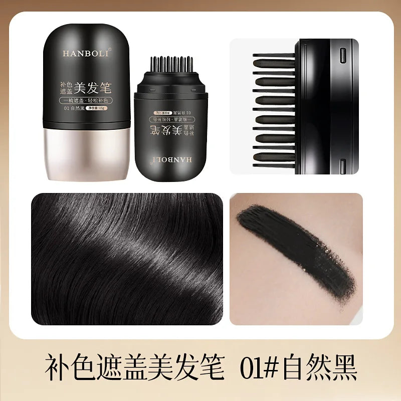 2in1 Plant Hair Dye Stick with Comb Black Brown Long Lasting Temporary Hair Coloring Covered White Hairs Hairline Pen Washable