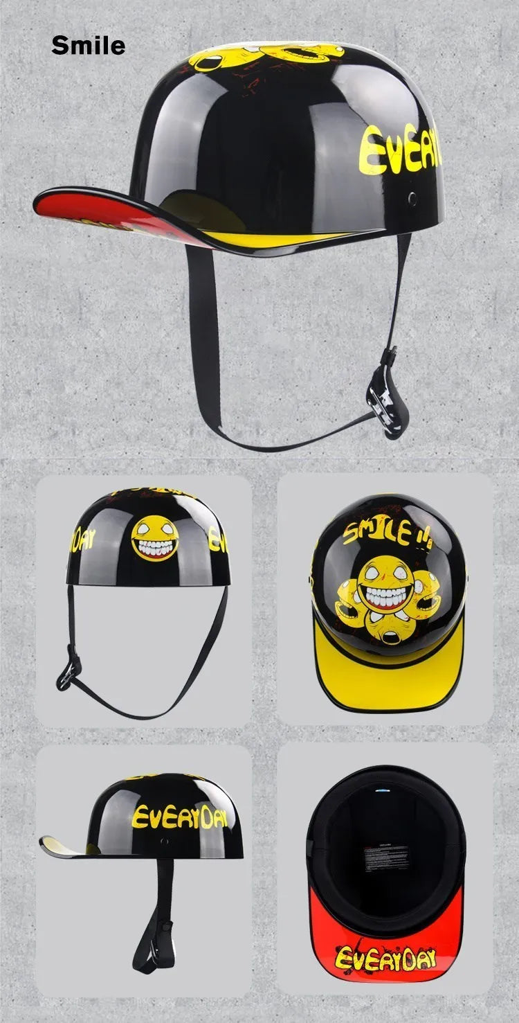 Uchoose Baseball Cap Helmet Motorcycle Vintage Retro Helmets Summer Open Face Scooter Cruiser Chopper Gangster DS Men Women Kid