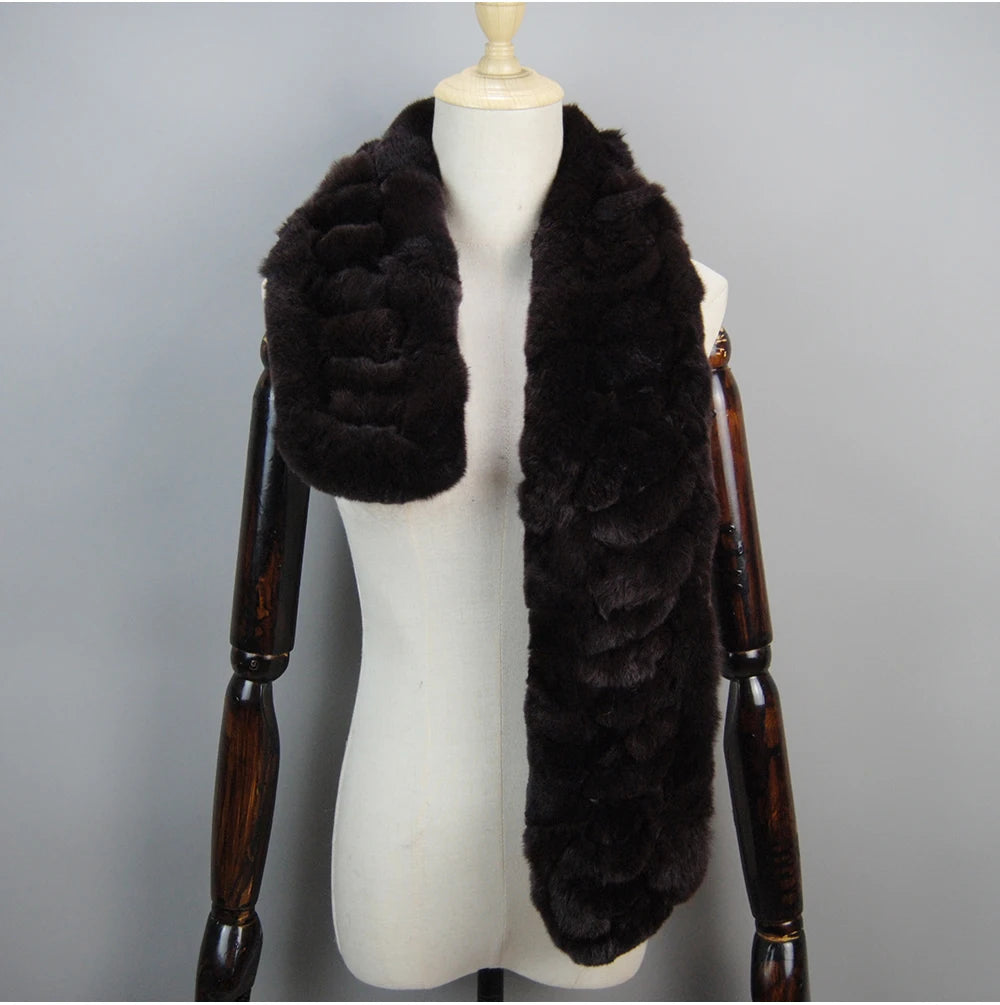 Winter Women Knitted Real Rex Rabbit Fur Scarf Natural Soft Long Style Rex Rabbit Fur Muffler Lady Warm 100% Genuine Fur Scarves