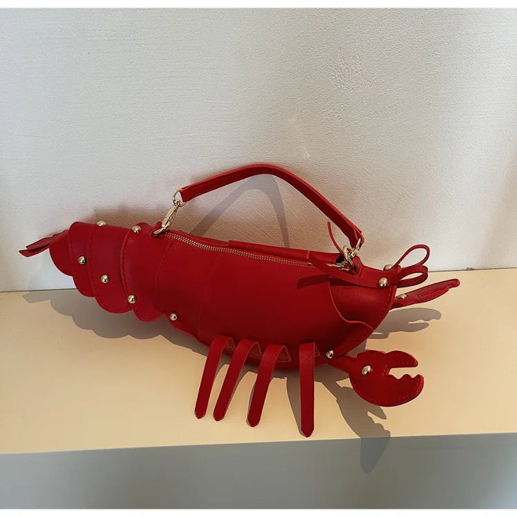 Young Girls Lobster Shape Crossbody Bag Solid Color Pu Leather Handbag Cute Creative Funny Bag Casual Toy Cross Body Phone Bag