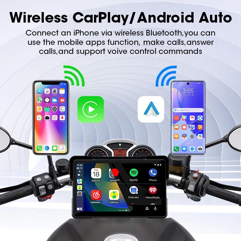 Vtopek 5"/7" inch Motorcycle DVR GPS Navigation Multimedia Player Wireless CarPlay Android Auto IPX7 Waterproof Screen Recorder