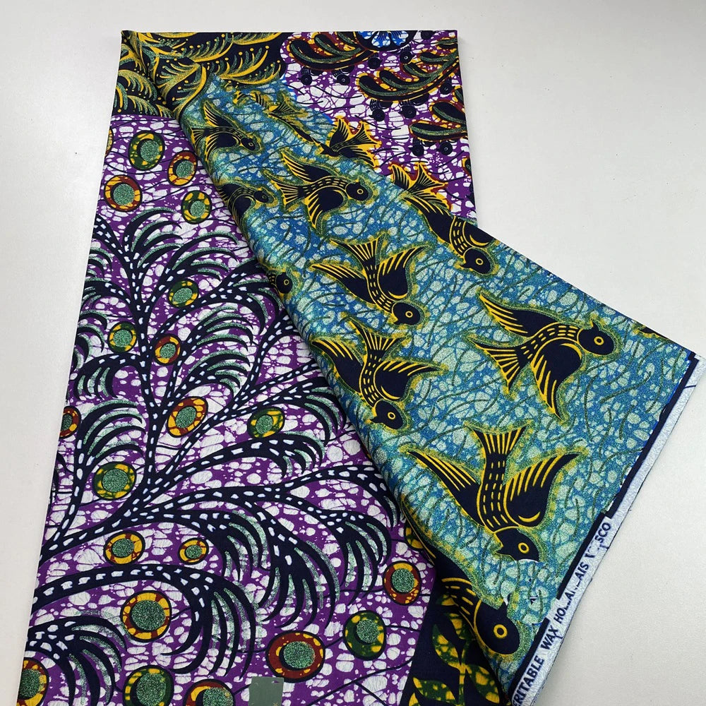 New African Wax Print Fabric Ankara Kitenge Pagne Loincloth Batik Wholesale Golden Glitter Grand 100Cotton Material For Sew 6yar