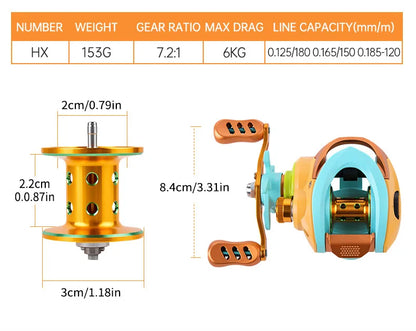BILLINGS Baitcaster Reel,Ultralight Baitcasting Fishing Reel,7.2:1 Gear Ratio,Metal Spool,Max Darg 6KG,for Freshwater Saltwater
