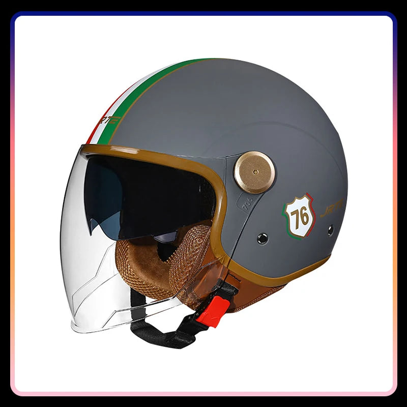 Open Face Motorcycle Helmets Biker 3/4 Open Face Helmet Men Women Retro Electric Scooter ABS Shell Moto Jet Helmet DOT Approved