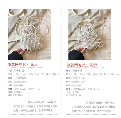 Women Pearl Bag Small Mini Tote Bucket Bag Woven Crossbody Hand Bags for Women Coin Purse Wallet Handbag Ladies Shoulder Bags