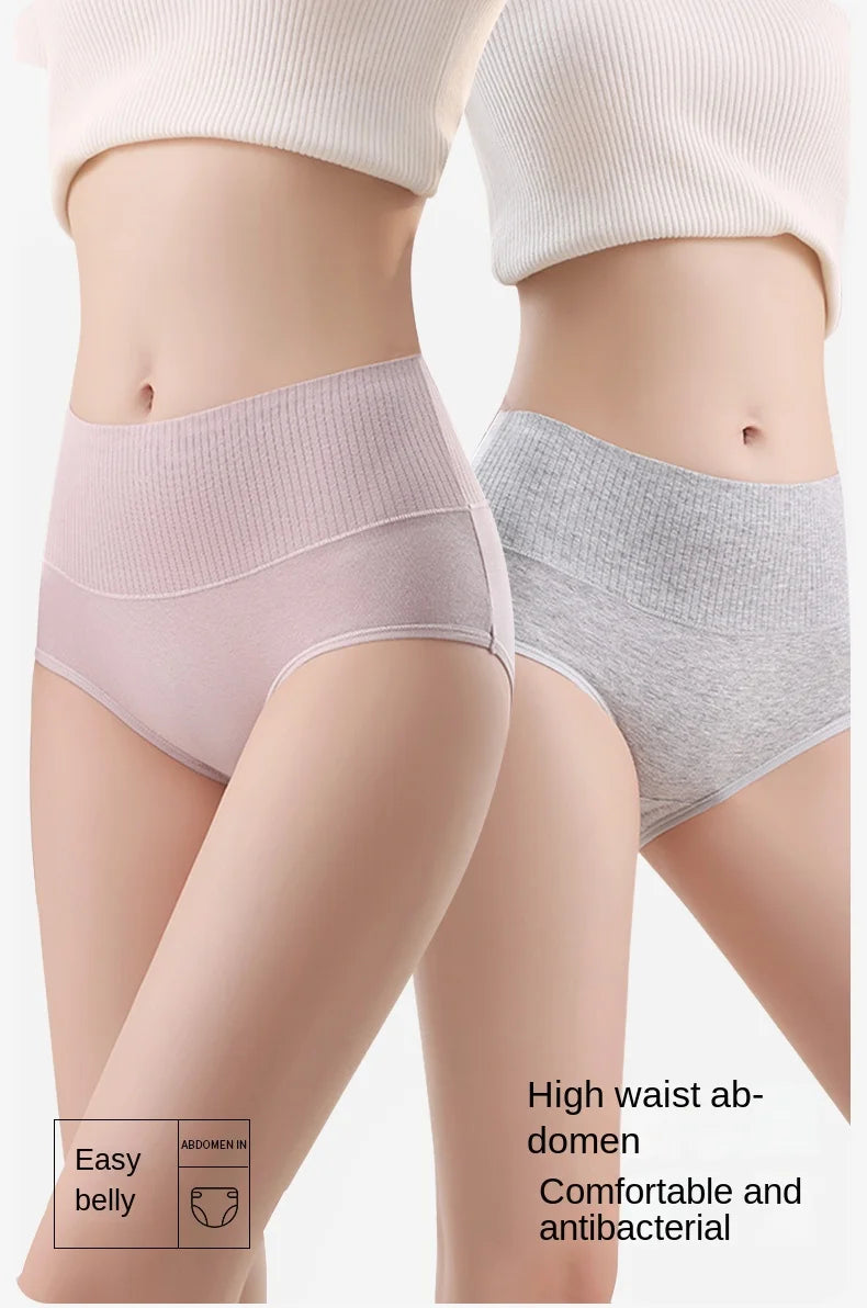 Cotton Women's Panties Elastic Soft Large Size XXL Solid color Ladies Underwear Breathable Sexy High Waist Tummy control Briefs