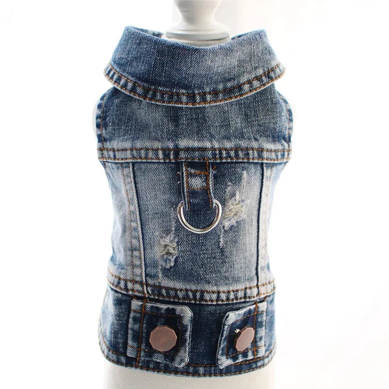 Cool Dog Jeans Jacket for Small Medium Dogs, Fashion Puppy Clothes for Chihuahua Yorkie Poodle Apparel