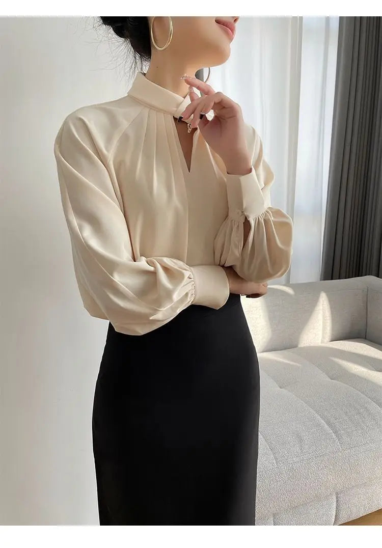 Office Lady Hollow Out Loose Shirt Tops Spring Autumn New Long Sleeve Elegant Solid Blouse Temperament Fashion Women Clothing