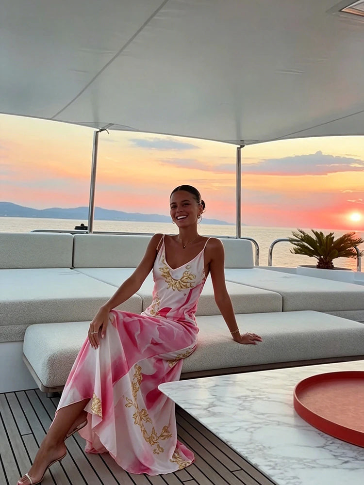 Sexy Sling Women's Maxi Dress V-neck Backless Floral Print Sleeveless Long Skirt 2026 NEW Summer Beach Vacation Party Vestido