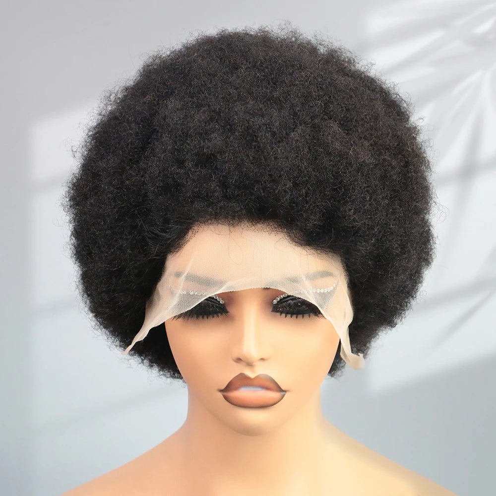 13X4 Afro Kinky Curly Wave Lace Front Wig 200 Density Brazilian Remy Human Hair Lace Natural Hairline Short Bob Human Hair Wig