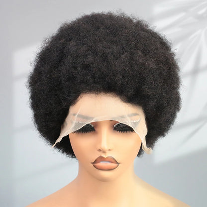 13X4 Afro Kinky Curly Wave Lace Front Wig 200 Density Brazilian Remy Human Hair Lace Natural Hairline Short Bob Human Hair Wig