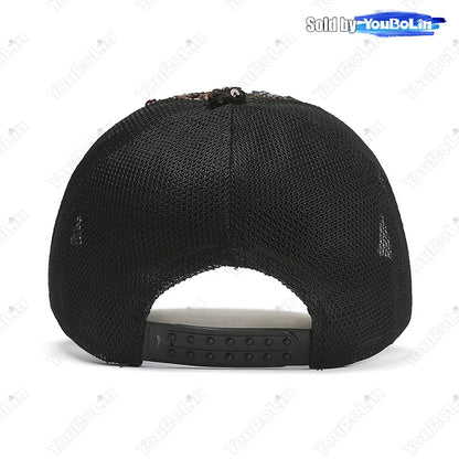 Summer Shiny Sequin Back Mesh Adjustable Cotton Baseball Cap Sun Hat