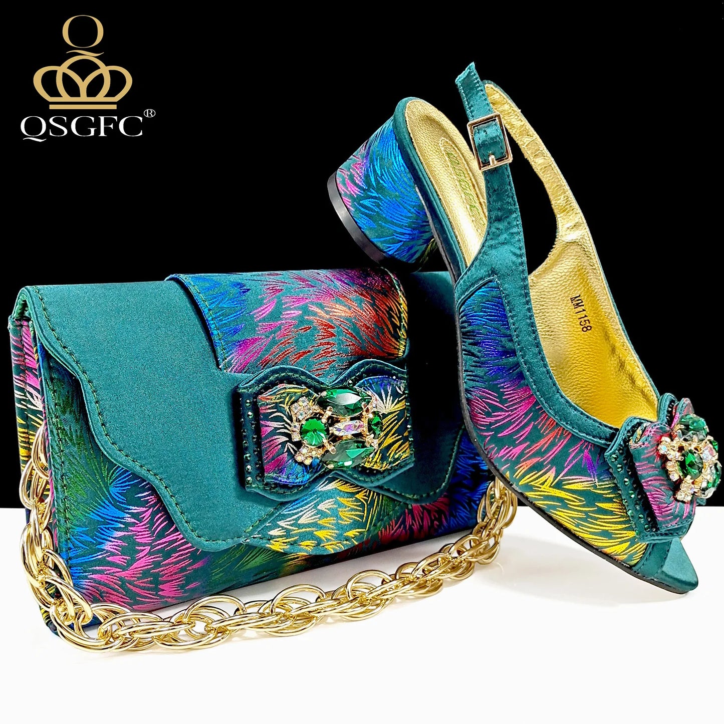 QSGFC New Design Nigerian Style Women Heels Shoes And Elegant Bag Set Color Matching Handbag Wedding Party Women Shoes