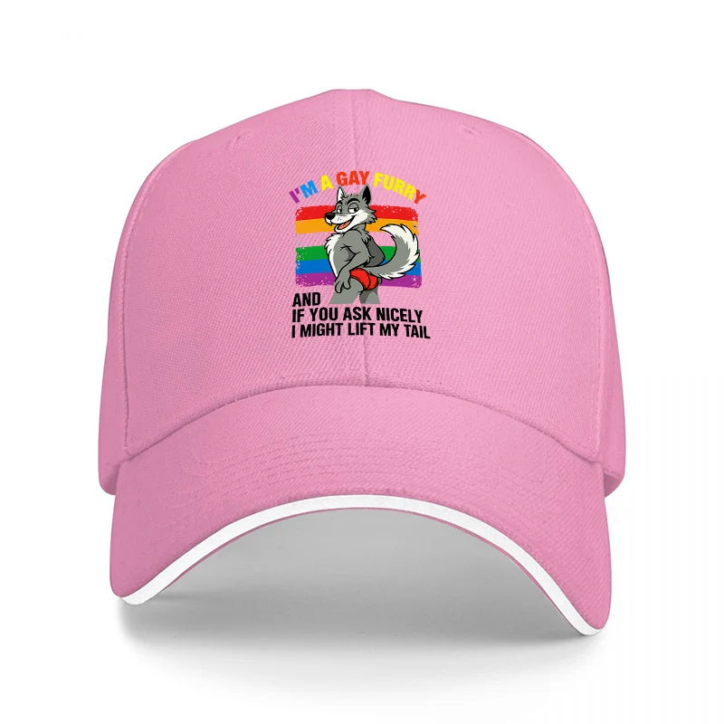 I AM A GAY FURRY PRIDE RAINBOW DRAGON DESIGN BASEBALL CAP BLACK ADJUSTABLE FIT UNISEX HAT LGBTQ+ FAN APPAREL