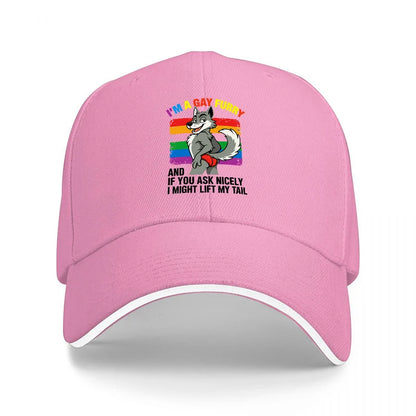 I AM A GAY FURRY PRIDE RAINBOW DRAGON DESIGN BASEBALL CAP BLACK ADJUSTABLE FIT UNISEX HAT LGBTQ+ FAN APPAREL