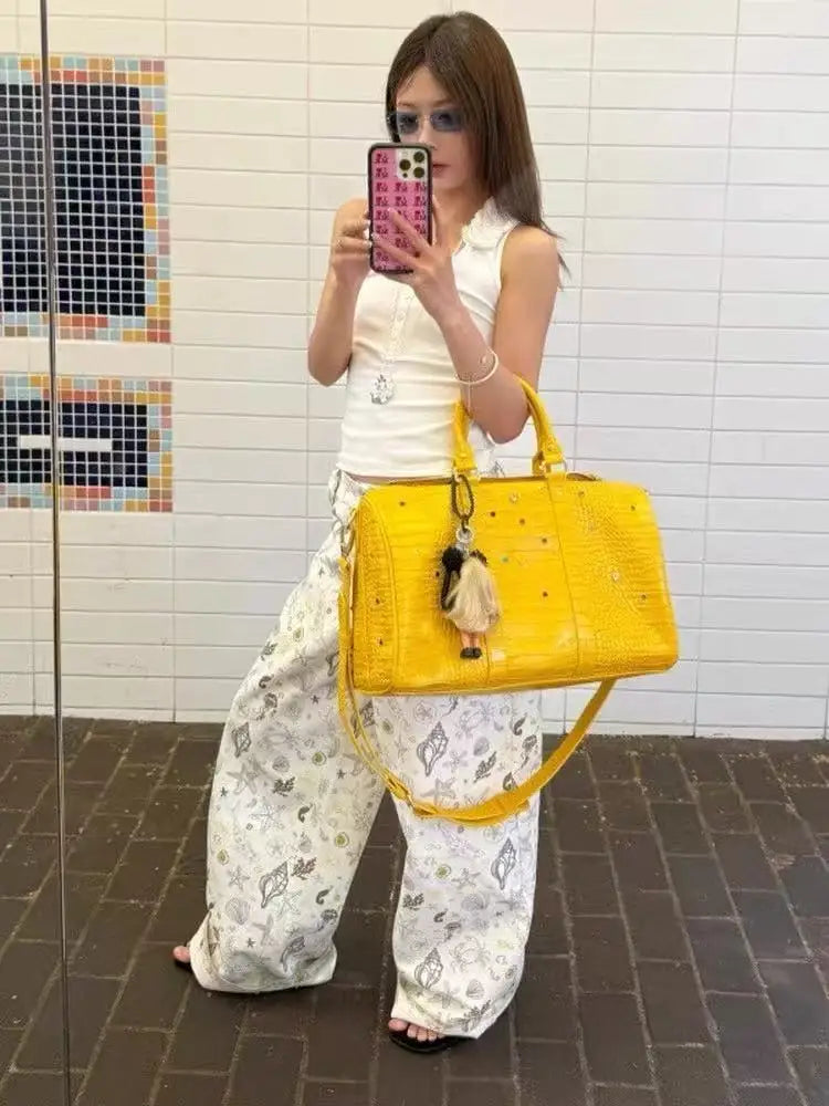 Tote Bag Women Crocodile Grain 2025 Fashion Vintage Diamond PU High-Capacity Shoulder Bag Handbag Euro-America Style