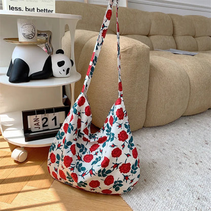 Women's Shoulder Bags Leopard Print Flower Fashionable Trendy Canvas Cross Bags Large Capacity Portable Shopping Shoulder Bags