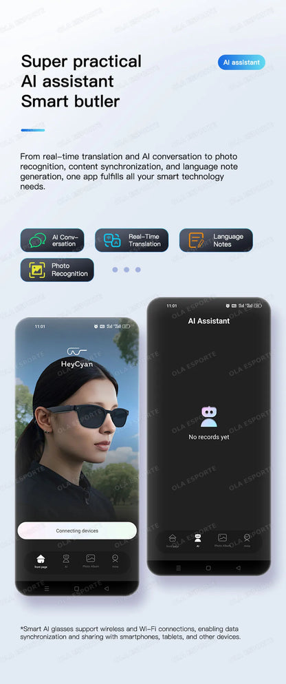 New AI Smart Glasses 4K HD Camera 32GB Memory BT Call Voice Assistant Translate Touch Control Music Player sunglasses Men Women