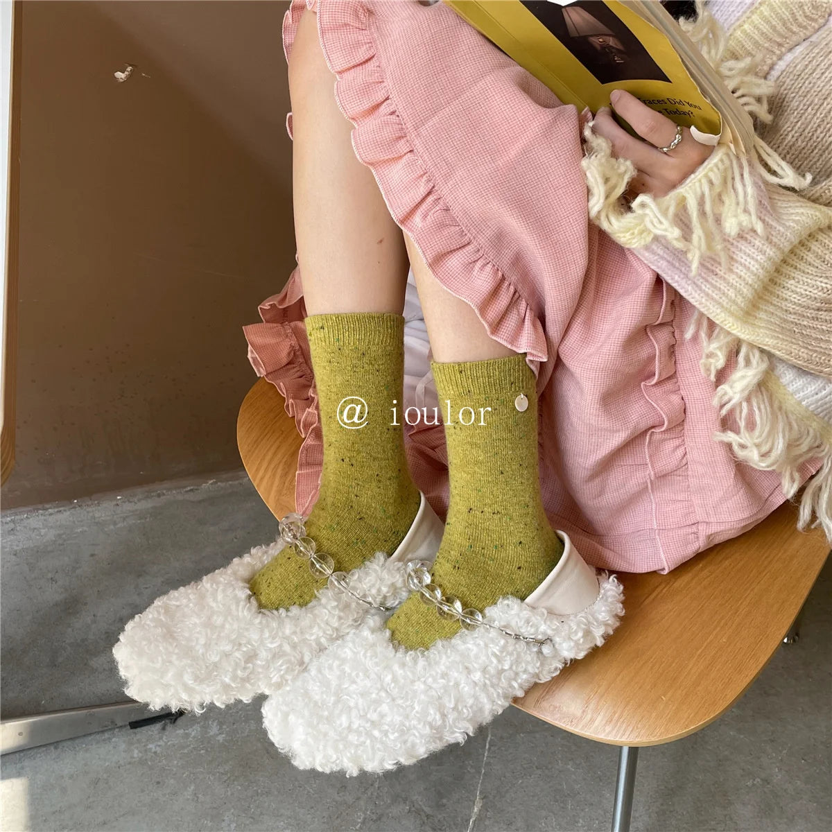 SP&CITY Colored Dotted Sheep Woolen Socks Women's Winter Warm Keeping Middle Tube Socks Casual Thick Korean Fashion Stockings