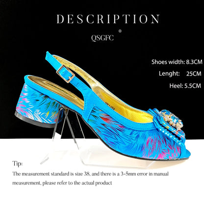 QSGFC New Design Nigerian Style Women Heels Shoes And Elegant Bag Set Color Matching Handbag Wedding Party Women Shoes
