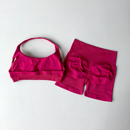 2 Pieces Yoga Suit for Women Seamless Fitness Gym Clothes Halter Sports Bra Matching Impact Shorts Workout Sets Gym Outfit
