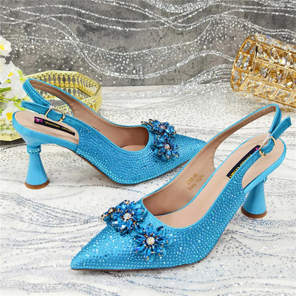 New Arrival African Women Shoes Decorated with Rhinestone Shoes for Women 2025 Designer Luxury Plus Size 43 Wedding Shoes Bride