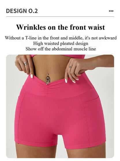 Tight Fitting Hip Yoga Shorts Pockets Women High Waisted Fitness Outdoor Leggings Scrunch Lifting Yoga Biker Shorts
