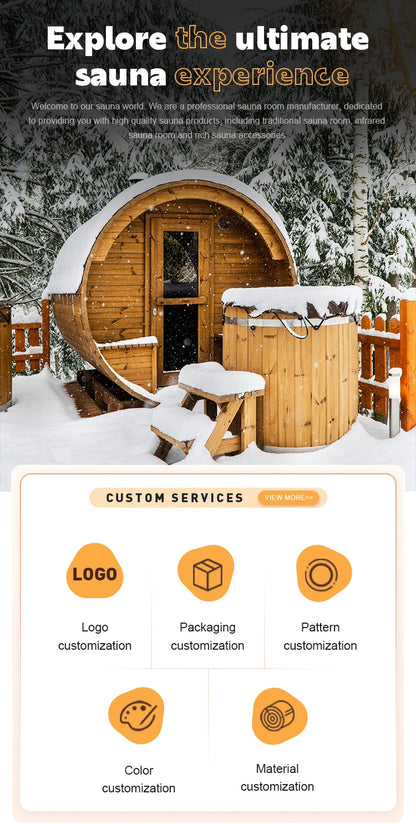 Customizable 3 Person Mini Outdoor Barrel Sauna Red Cedar Wood Dry Steam Sauna Room with Electric Sauna Heater for Cabin