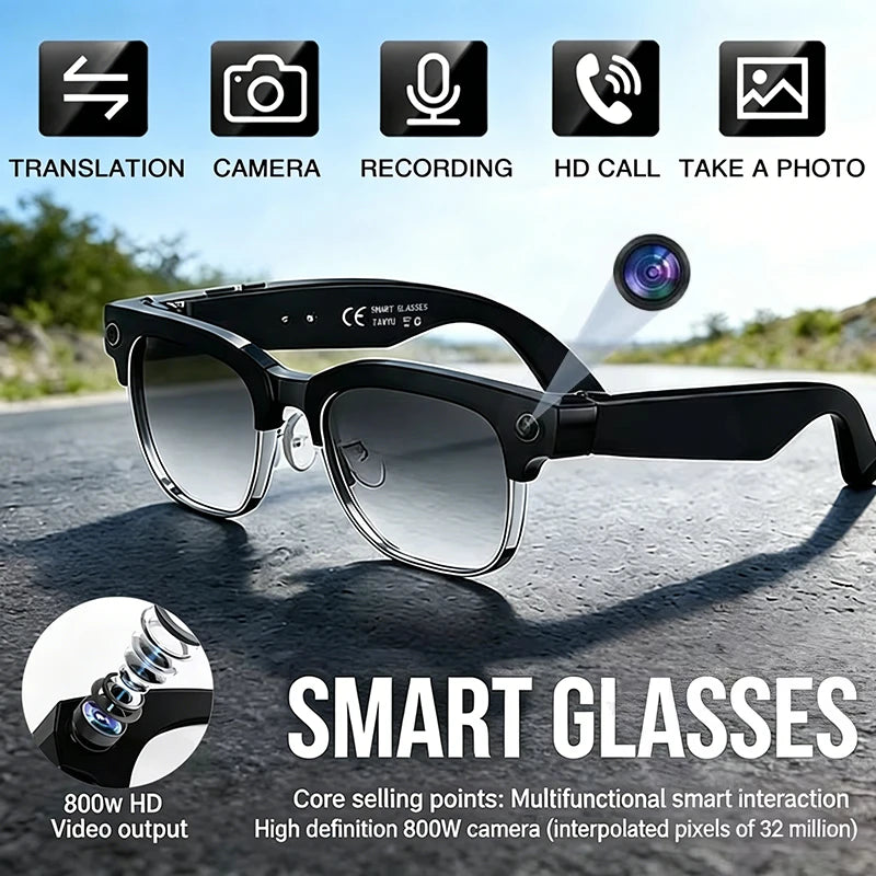 LIGE New 800W Pixel Camera Smart Glasses Men 4K Video Recording AI Photo Recognition Bluetooth Call Voice Translation Sunglasses