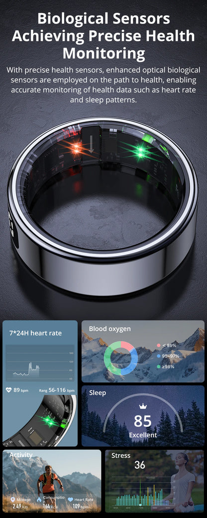 2026 COLMI R12 Smart Ring with Display Screen and Touch, Wireless Charging, Health Manager, 5 ATM Waterproof For Men Women