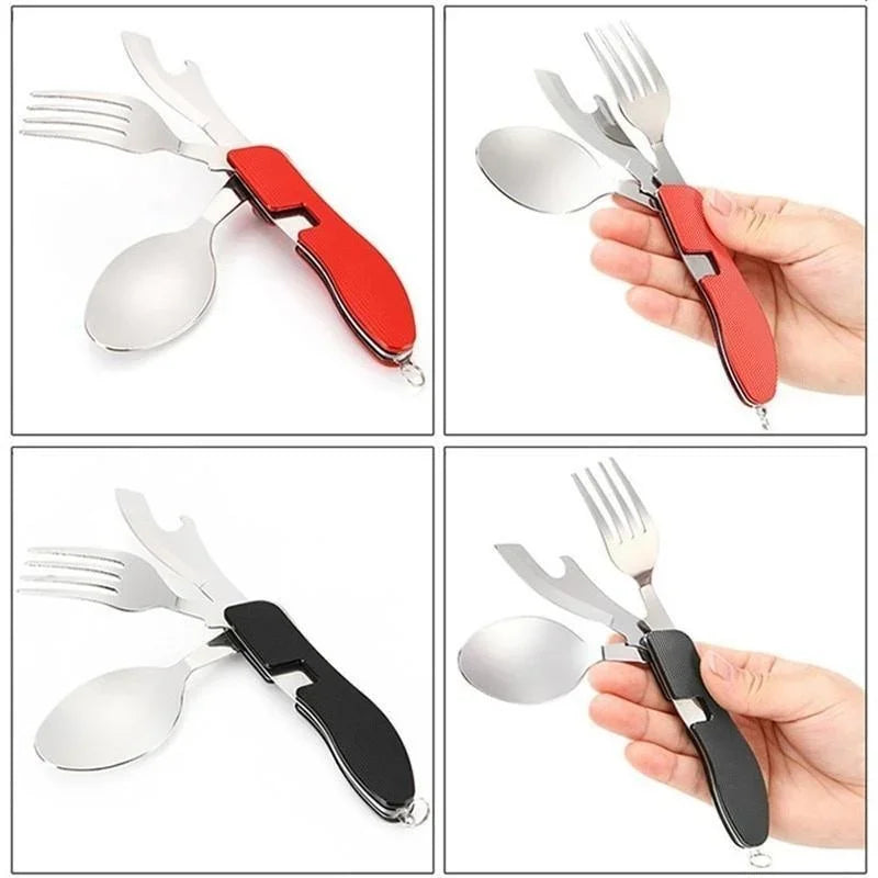 4 in 1 Camping Utensils Cutlery - Camping Stainless Steel Folding Pocket Kits for Hiking Survival Camping Travel