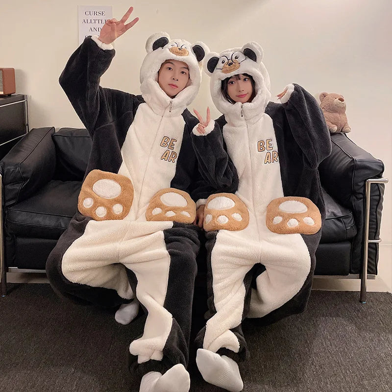 Kigurumi Adults Winter Sleepwear Women Men Pajamas Animal Onesie Thicken Couples Pijamas Cartoon Night Wears For Women Homewear