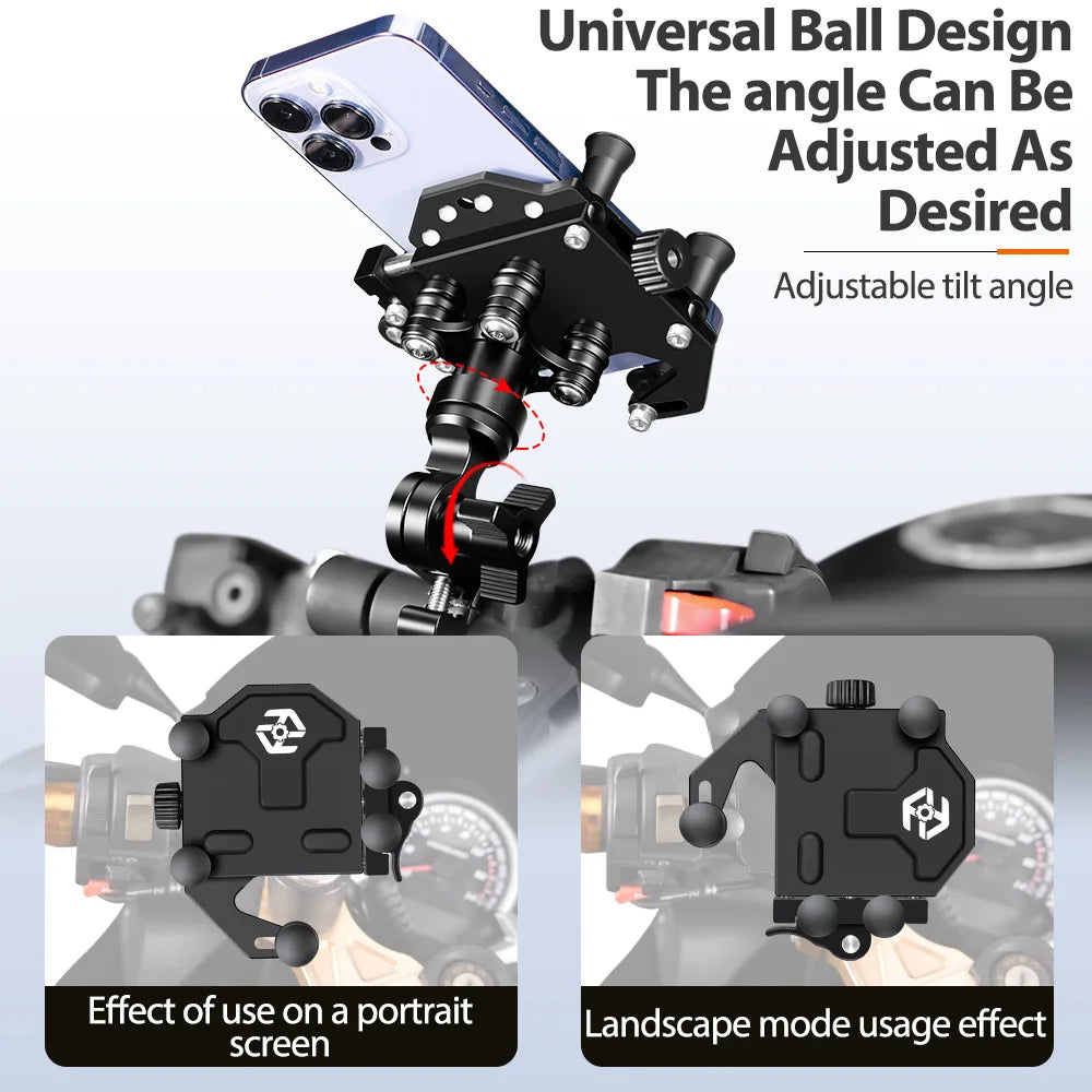 Motorcycle Phone Holder Universal Aluminum Alloy Shock-Absorbing Motos Handlebar Navigation Bracket 360° Rotary Adjustable Stand